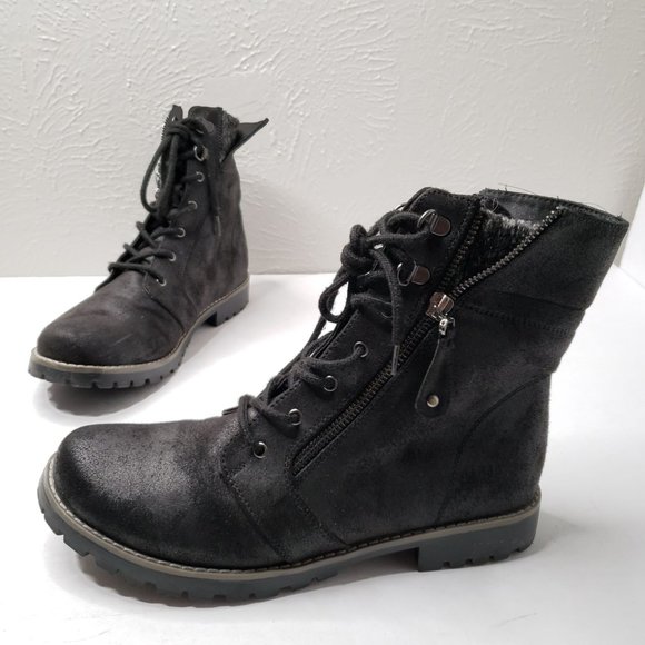 Cliffs by WHITE MOUNTAIN Shoes - Cliffs White Mountain Lace Up Combat Boots Sz 10 Black Faux Leather Biker Bootie